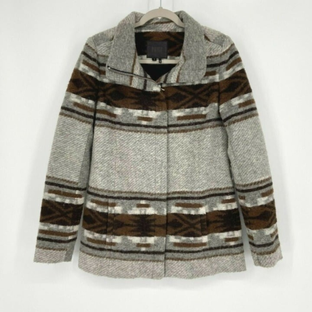 Paige Womens Coat Size Small Wool Blend Dark Brown Geometric Aztec Boho